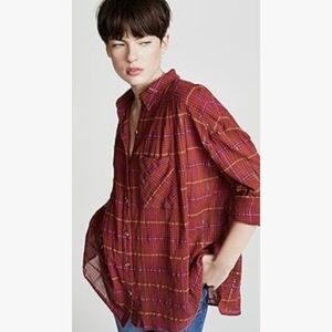Free People Womens Break My Stride Button Up Shirt Size Large